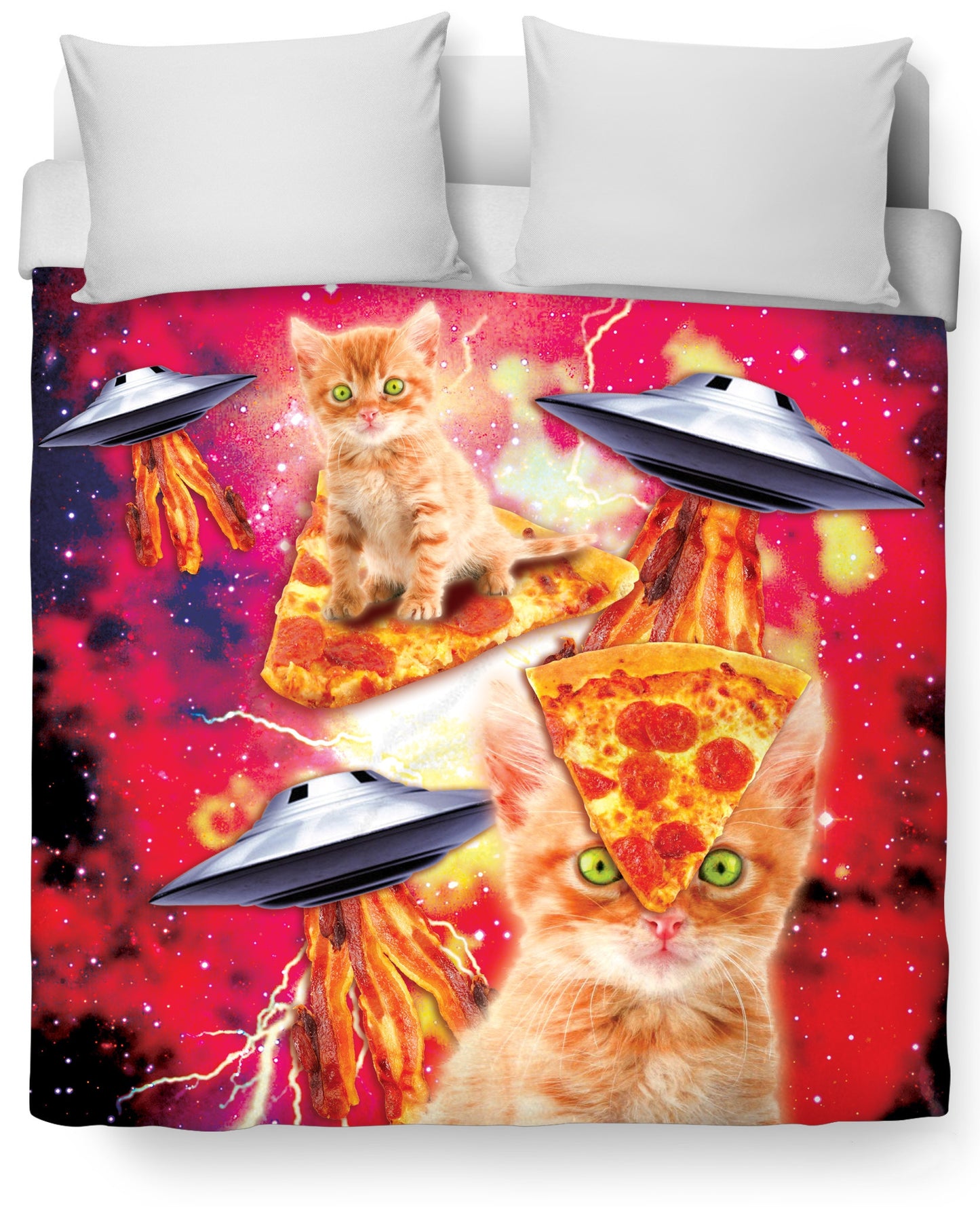 Bacon Pizza Space Cat Duvet Cover Set
