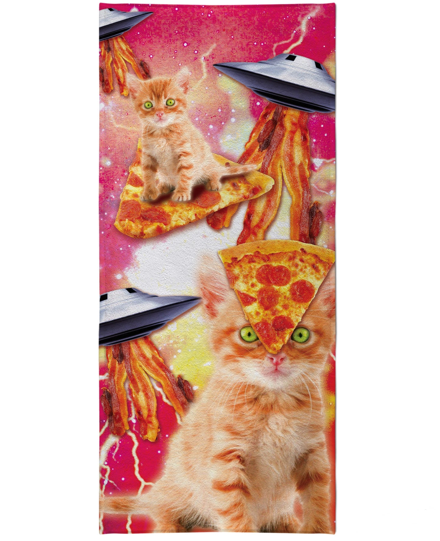 Bacon Pizza Space Cat Beach Towel