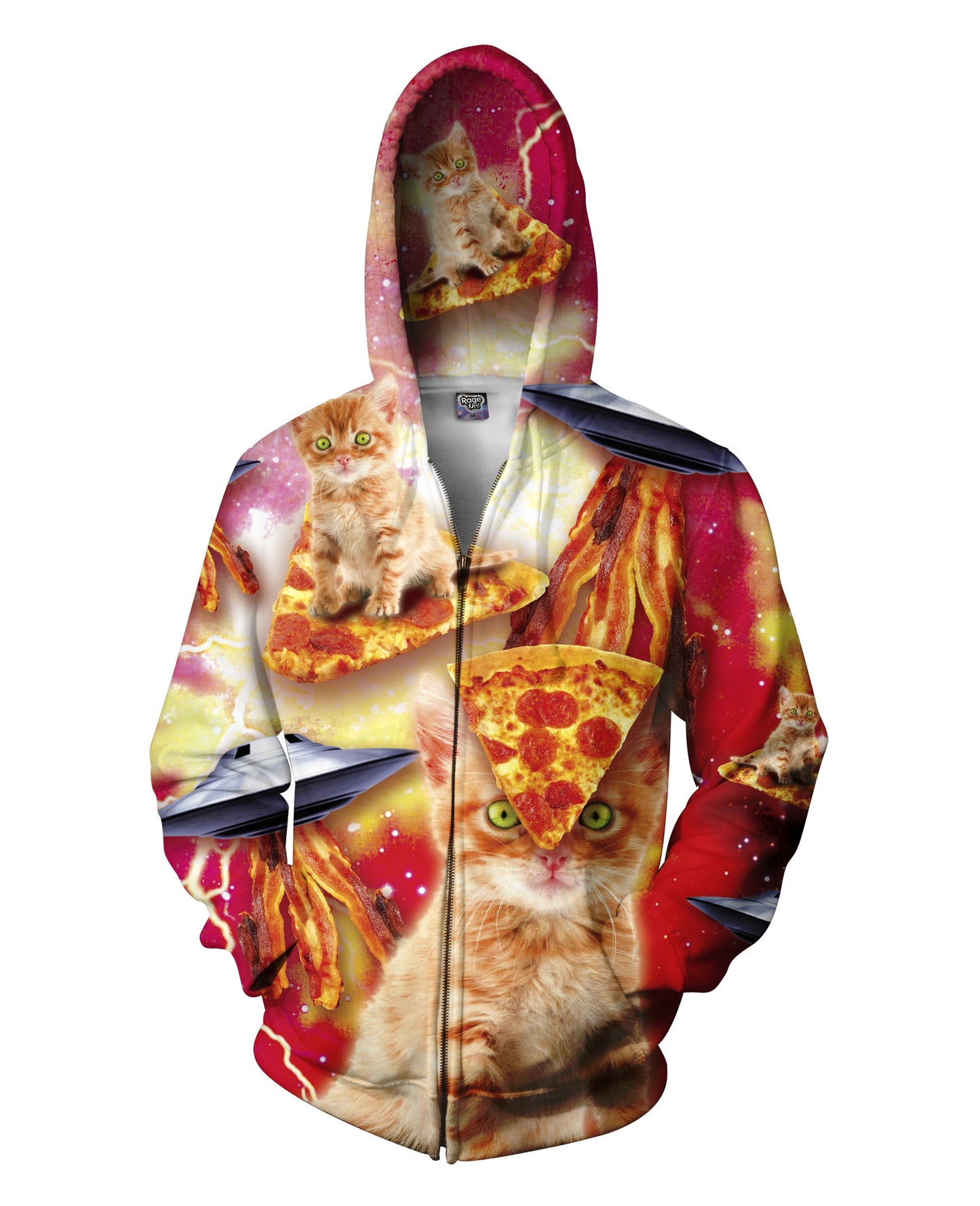 Bacon Pizza Space Cat Zip-Up Hoodie