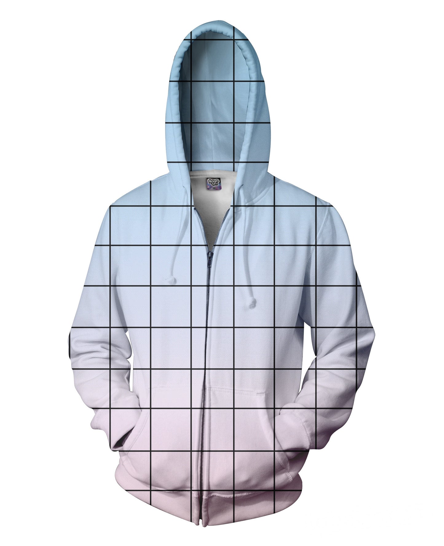Blue Pink Grid Zip-Up Hoodie