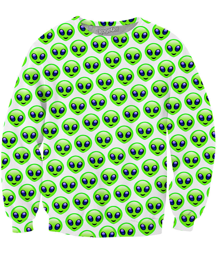 Alien Emoji Pattern Crewneck Sweatshirt