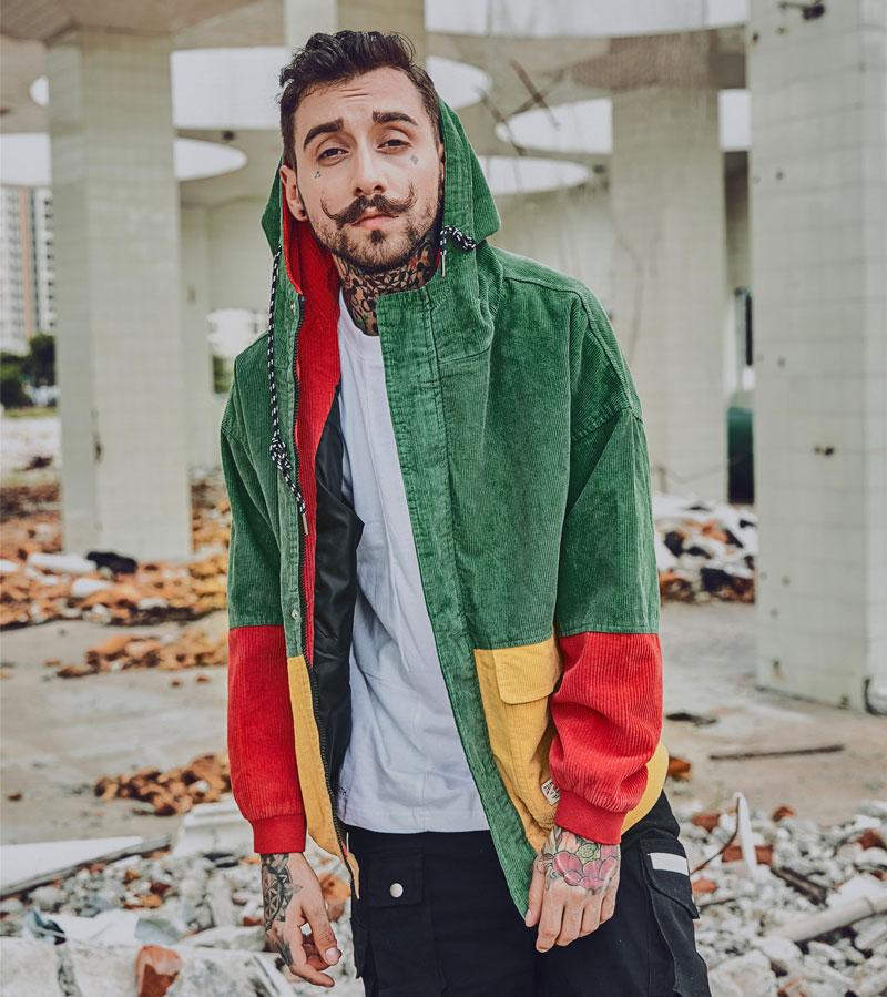 Patchwork Corduroy Hooded Jacket Hoodie