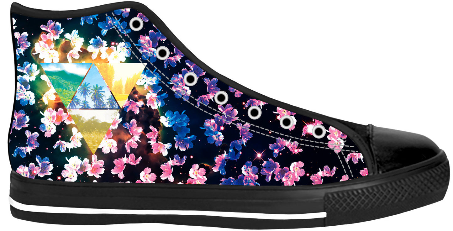 Cherry Blossom Black Sole High Top Shoes
