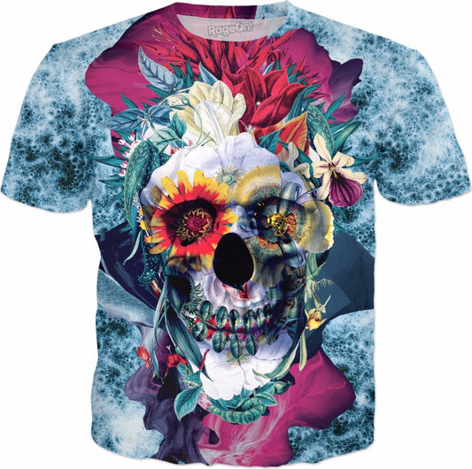 Floral Skull Blue T-Shirt