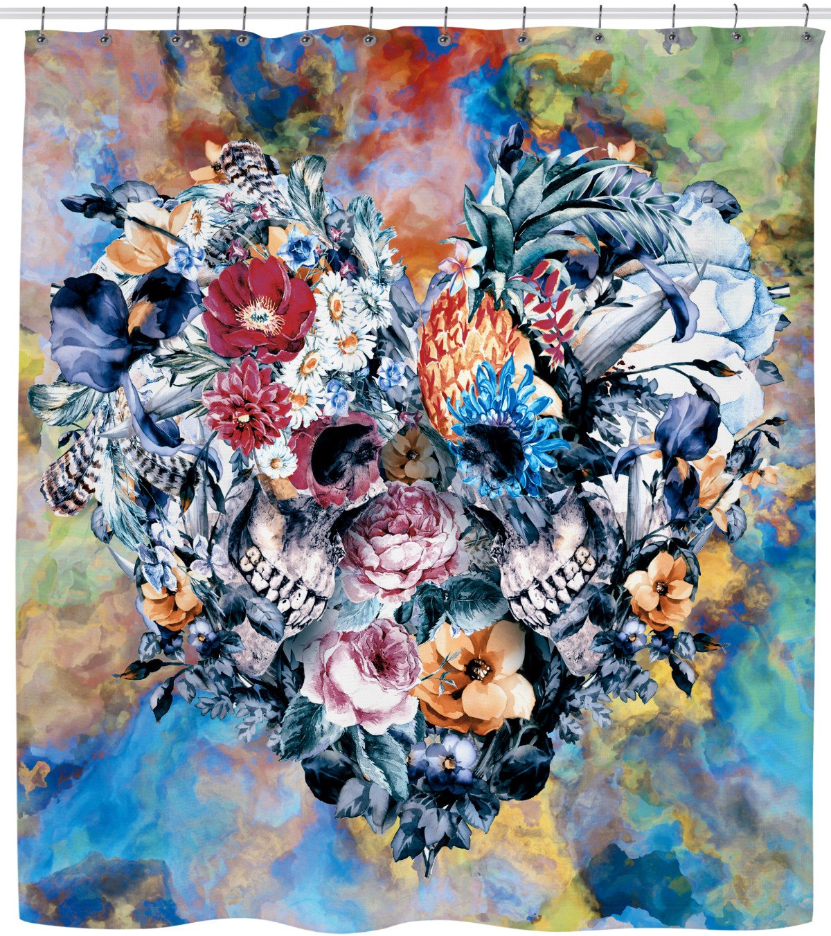 Skull - Heart Shower Curtain