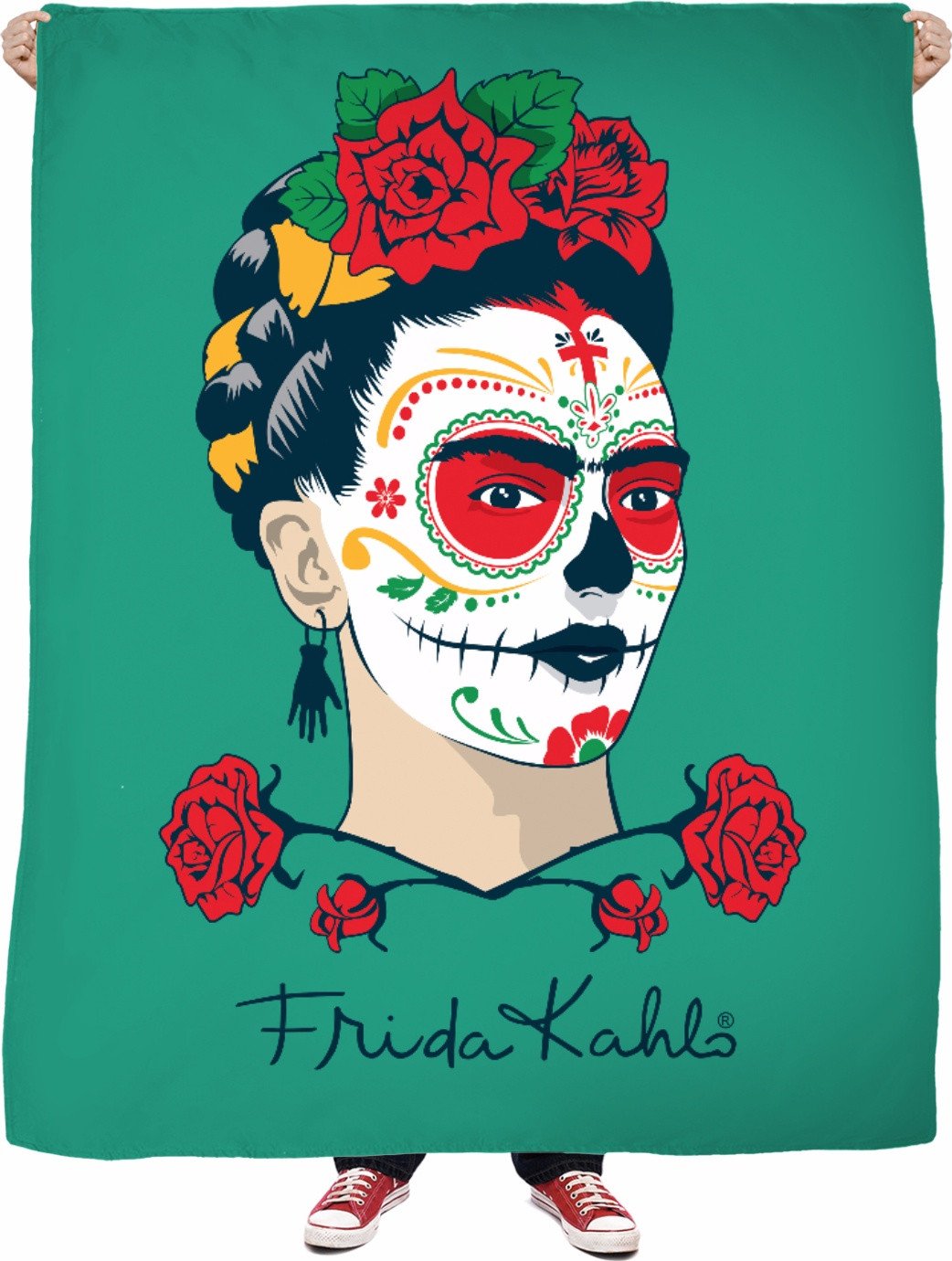Frida Kahlo Sugar Skull Green Fleece Blanket