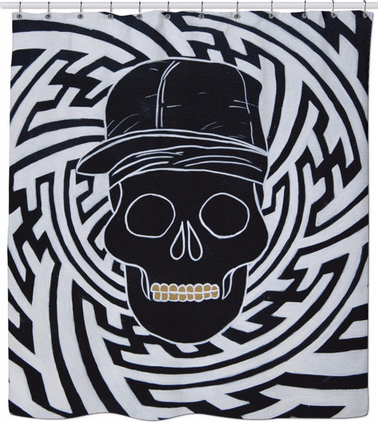 Black To The Bone Skull Hat Shower Curtain