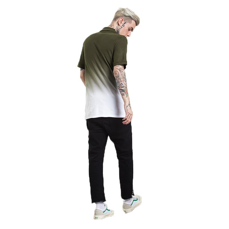 Gradient Turn-Down Collar T-Shirt