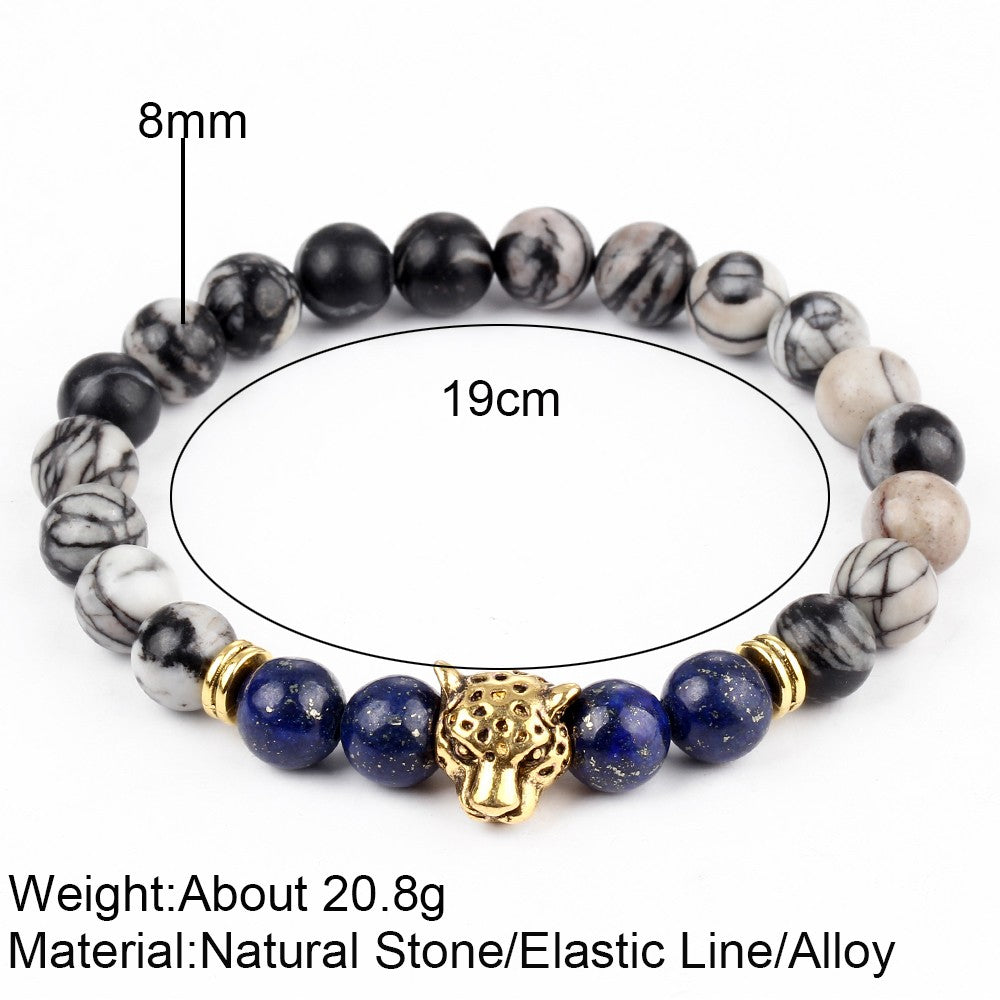 Leopard Head Beaded Stone Bracelet