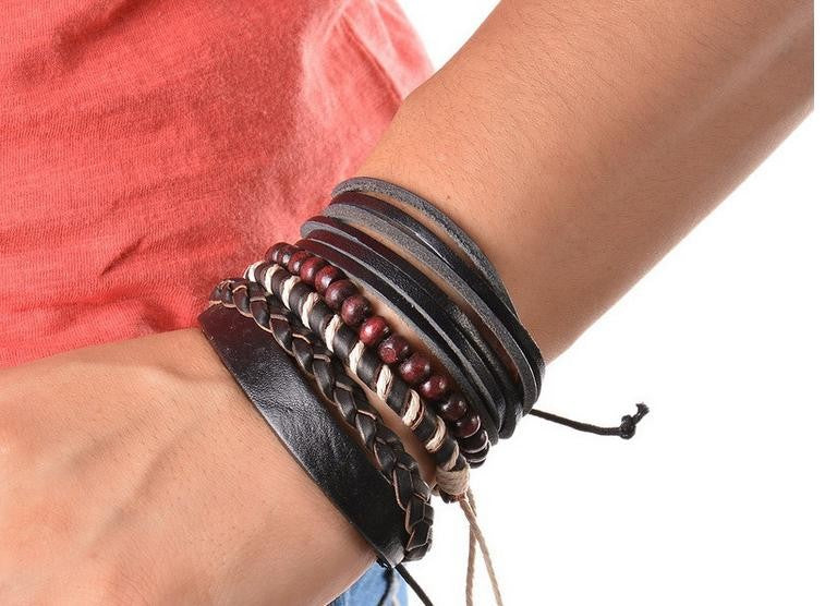 Stackable Vintage Leather Bracelet Set