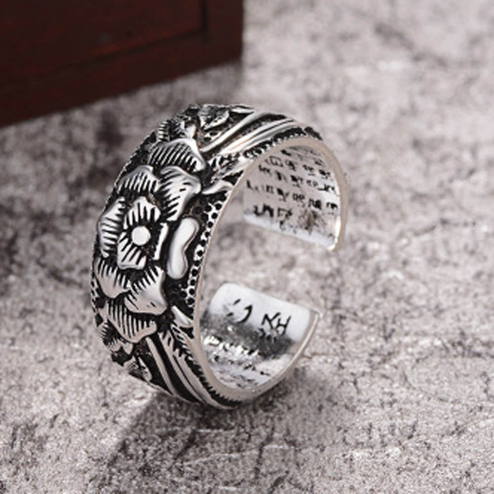 Silver Engraved Buddhist Mantra Ring