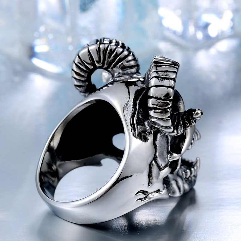 Goat Head Skull Punk Ring