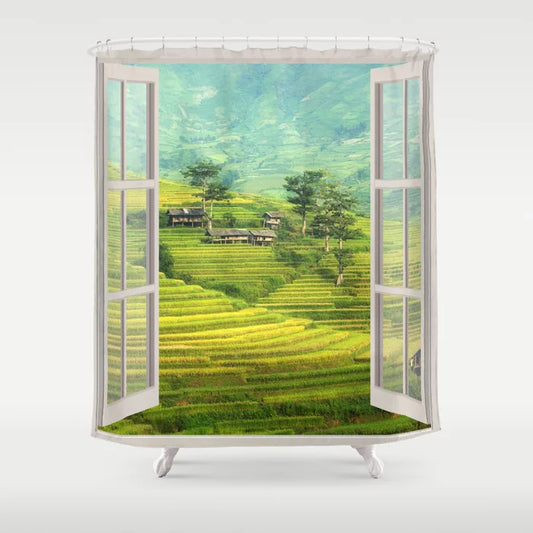Asian Countryside Landscape | OPEN WINDOW ART Shower Curtain