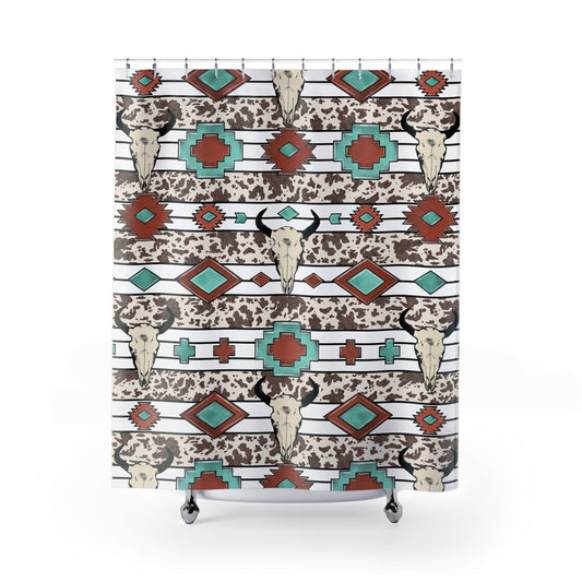 Cowboy Southwestern Bull Skull Aztec Print Shower Curtain