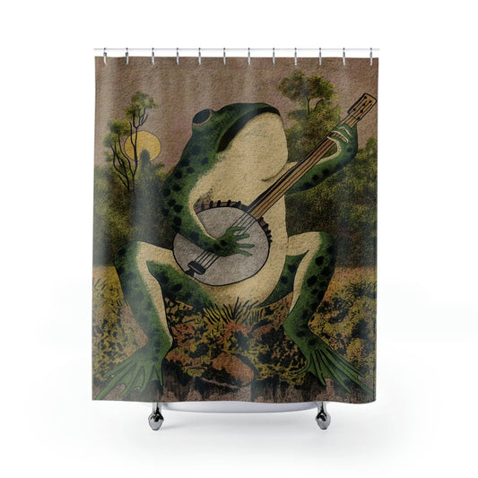 Banjo Frog Vintage Art Shower Curtain