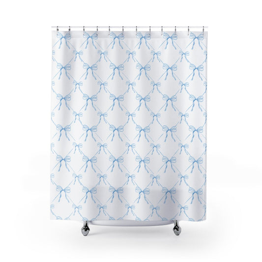Blue and White Coquette Bow Shower Curtain