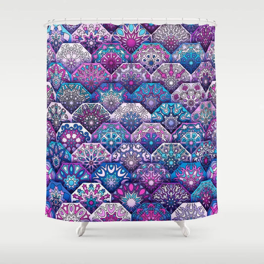 Bohemian Quilt Purple Boho Shower Curtain