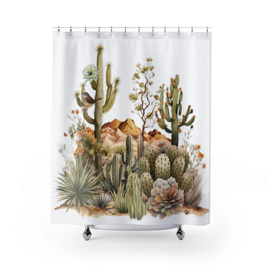 Cactus Saguaro Desert Landscape Botanical Bloom Shower Curtain