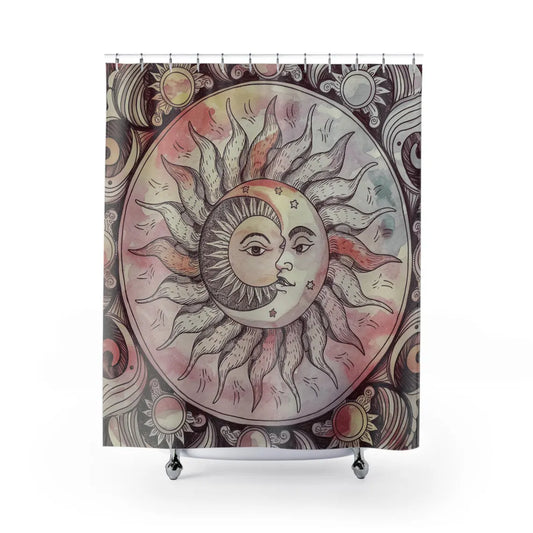 Sun and Moon Celestial Watercolor Mandala Shower Curtain