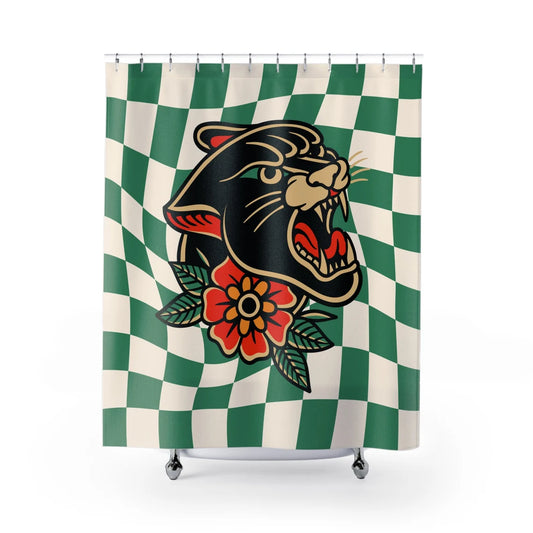 Checkerboard Punk Panther Shower Curtain