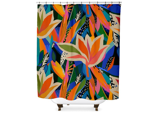 Colorful Maximalist Tropical Floral Boho Shower Curtain