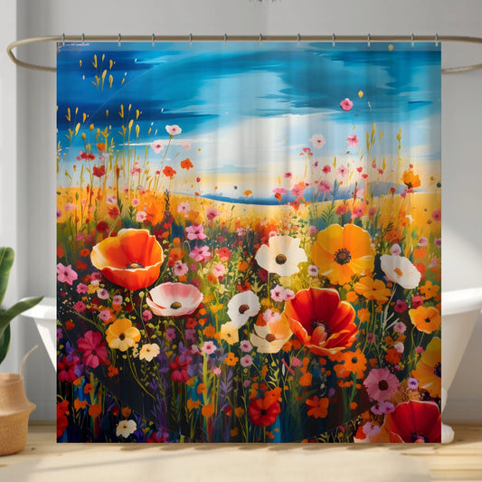 Colorful Poppies Floral Garden Shower Curtain