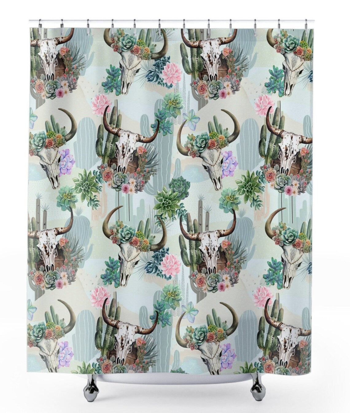 Floral Cow Skulls Western Cowgirl Shower Curtain