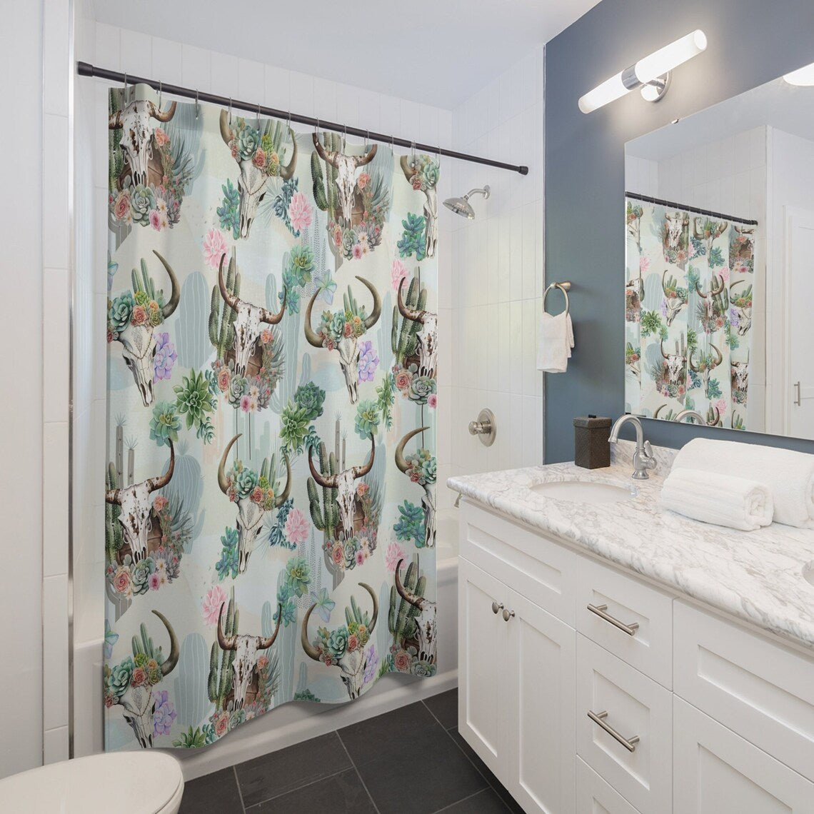 Floral Cow Skulls Western Cowgirl Shower Curtain