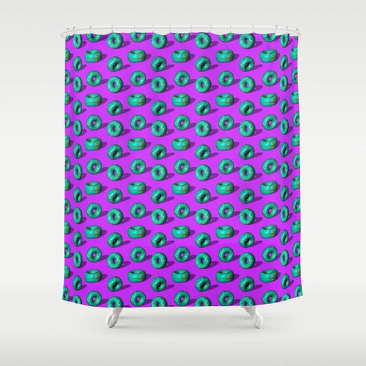 Neon Lemon Doughnuts Shower Curtain