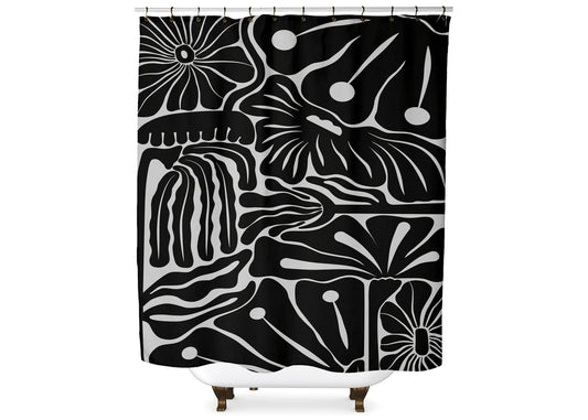 Floral Black and White Matisse Inspired Botanical Shower Curtain