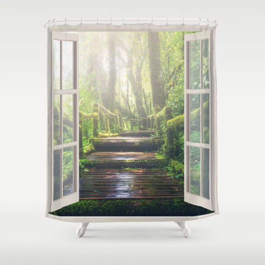 Misty Forest Bridge | OPEN WINDOW ART Shower Curtain