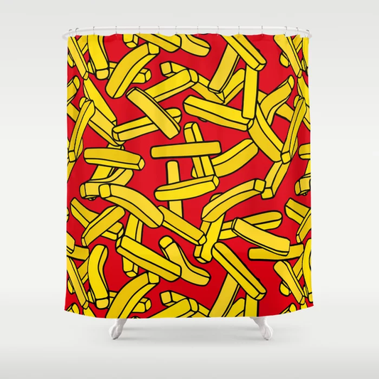 Fast Food French Fries on Red Shower Curtain