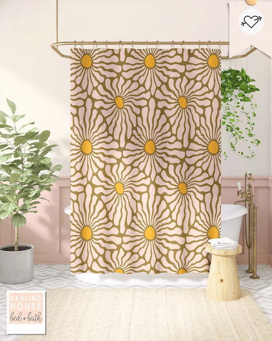 Funky Pink Daisy Sunflower Retro Botanical Shower Curtain