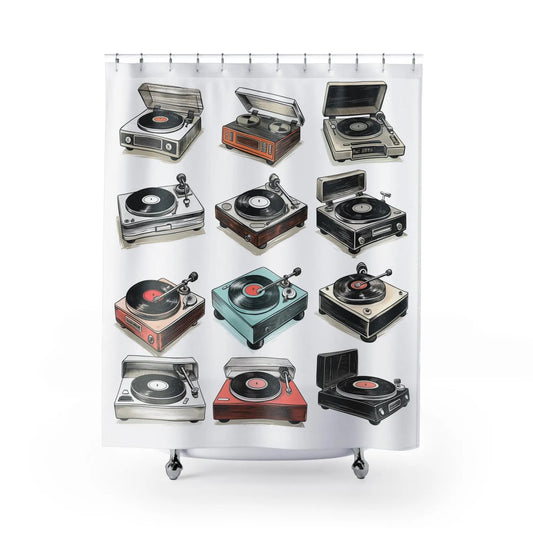 Funky Vintage Record Player Design Shower Curtain
