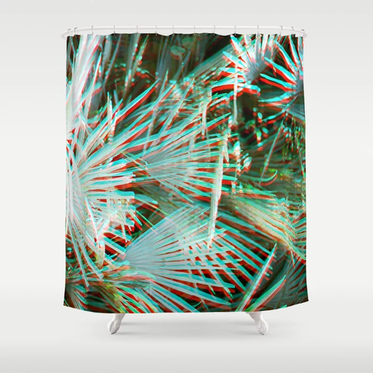 Green Retro 3D Tropical Palm Leaves Shower Curtain