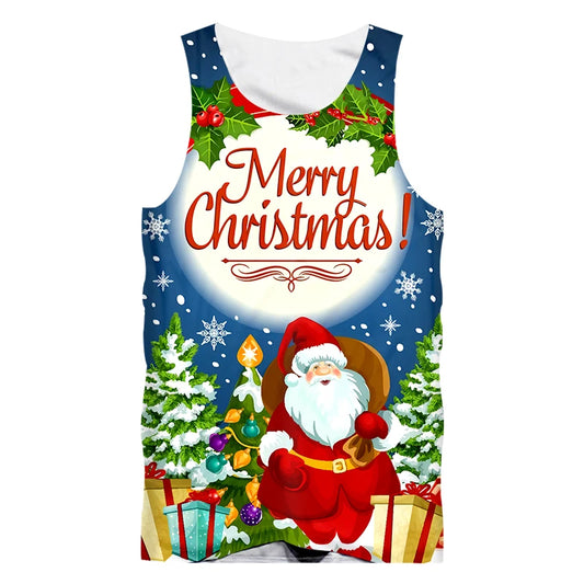 Lovely Holiday Santa Claus Merry Christmas Sleeveless Tank Top