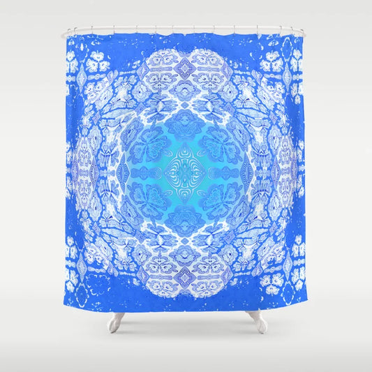 Icy Blue Boho Stamp Mandala Shower Curtain