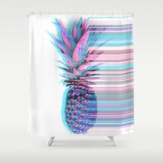 Light Blue and Pink Pineapple Art Shower Curtain