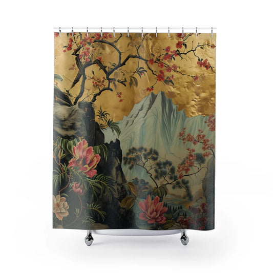 Lotus Bloom Floral Mountain Escape Shower Curtain