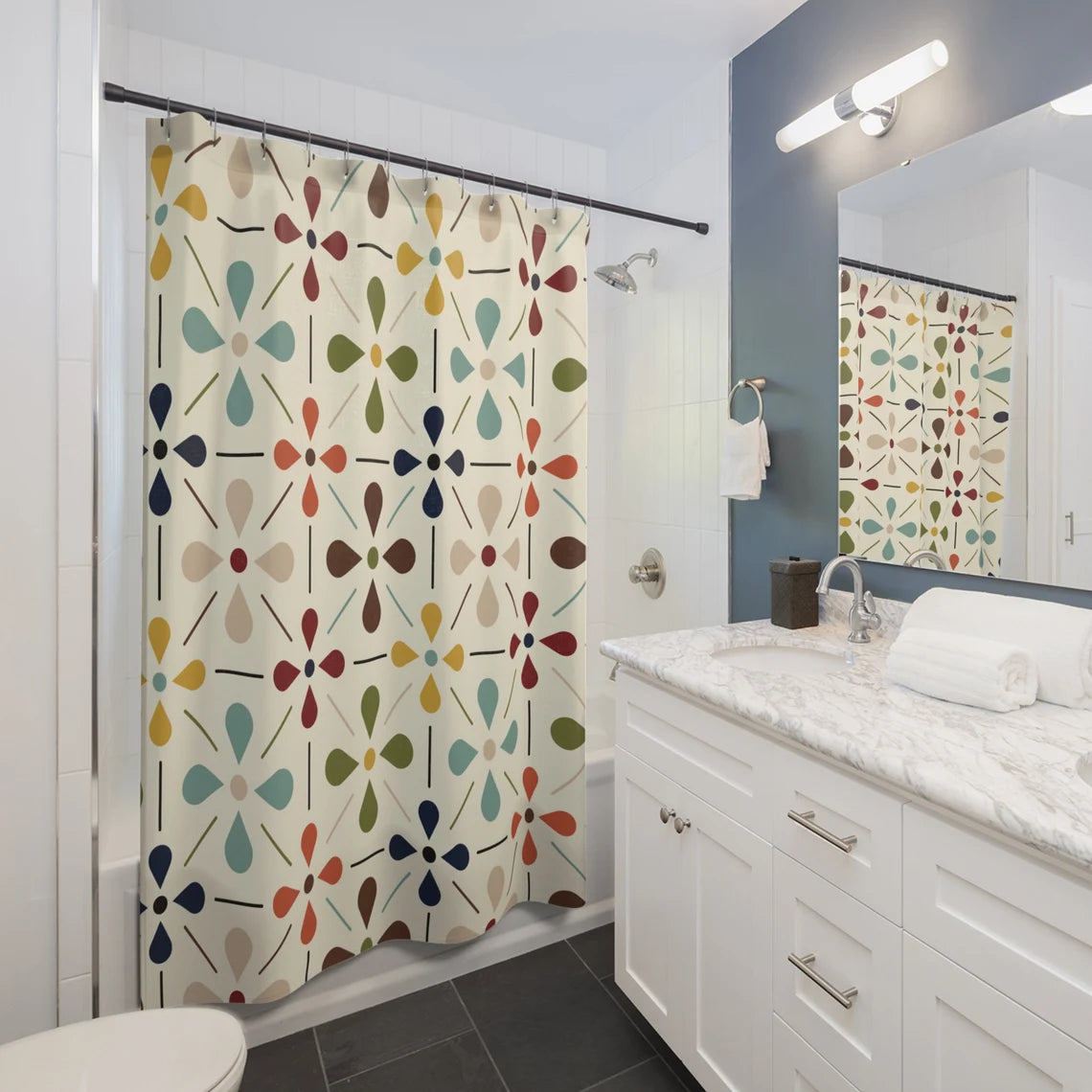 Mid Century Modern Retro Geometric Shower Curtain