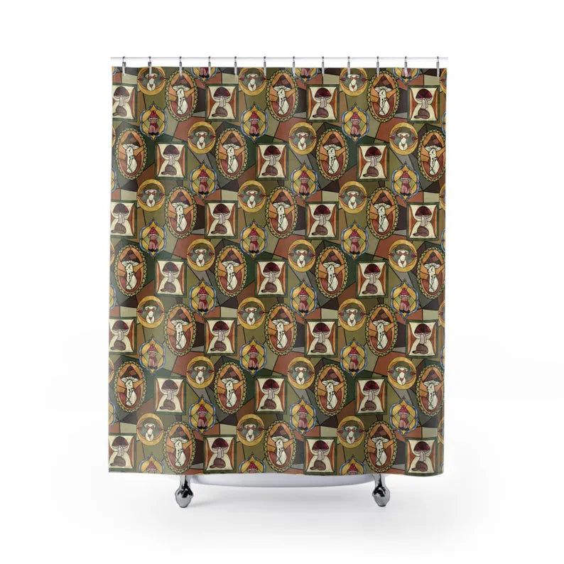 Mushroom Boho Green Shower Curtain
