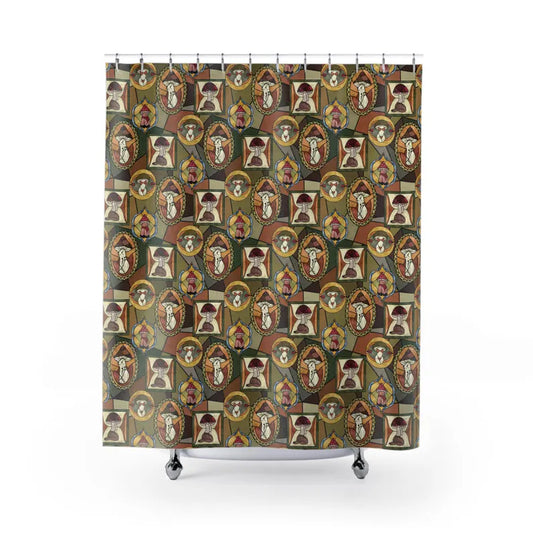 Mushroom Boho Green Shower Curtain
