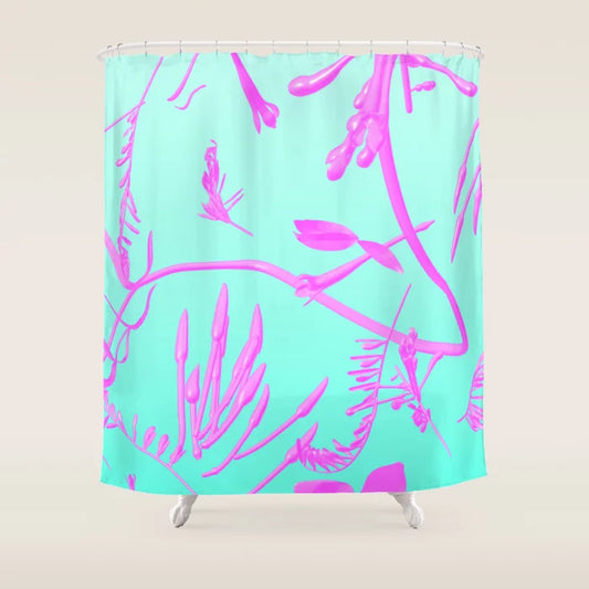 Blue Neon Pink Botanicals Shower Curtain