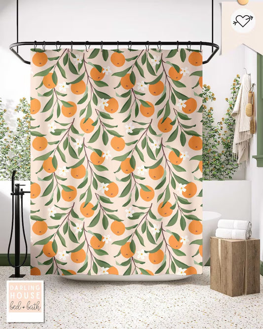 Orange Blossom Boho Vintage Bathroom Shower Curtain