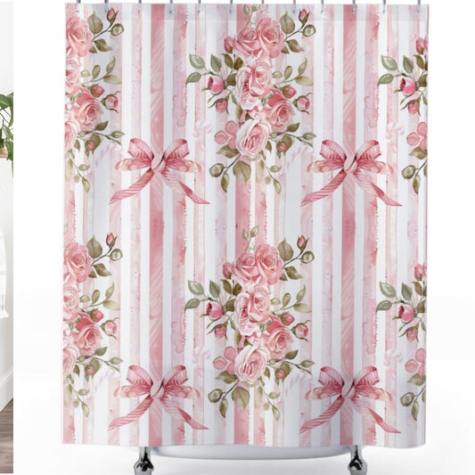 Elegant Pink Bows and Roses Shower Curtain