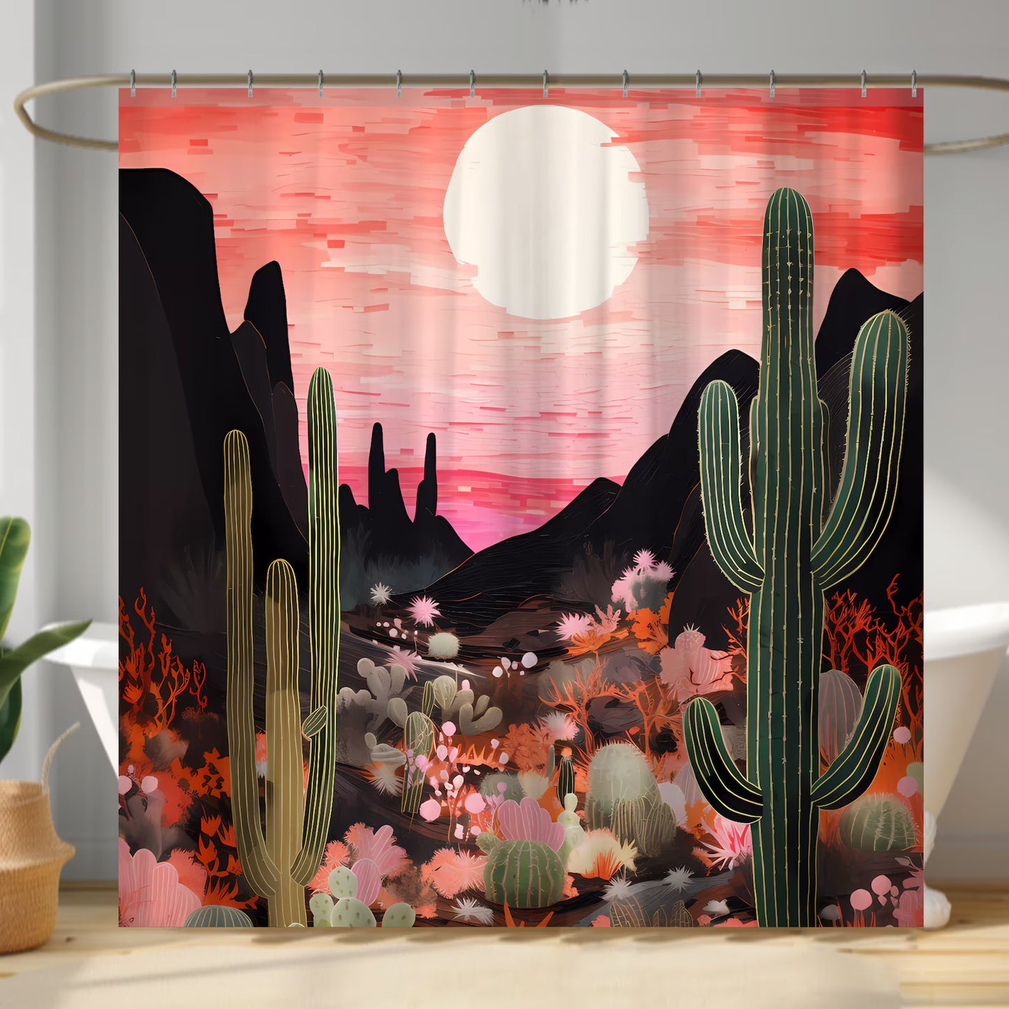 Pink Desert Cactus 3D Shower Curtain