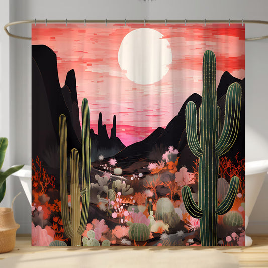 Pink Desert Cactus 3D Shower Curtain