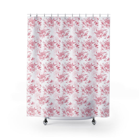 Pink Rose Floral Toile Shower Curtain