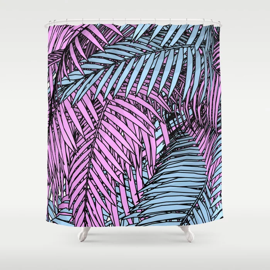 Pink & Blue Palm Tree Shower Curtain
