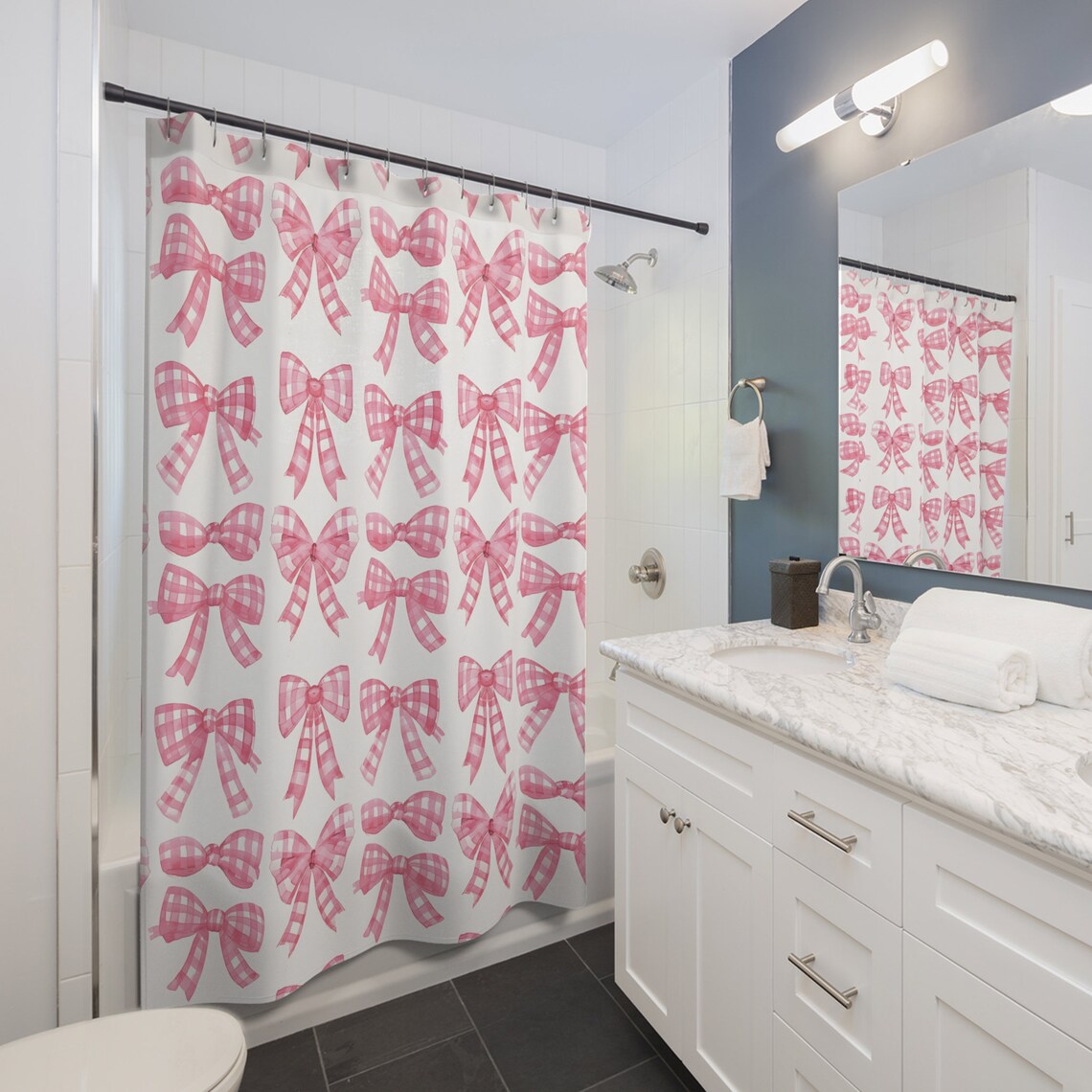 Vintage Pastel Pink Bows Coquette Shower Curtain